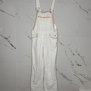 Zara Women's White Denim Overalls Size S Adjustable Straps Pockets​